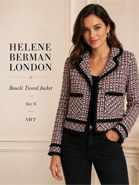 Helene Berman Pink and Black Bouclé Tweed Jacket